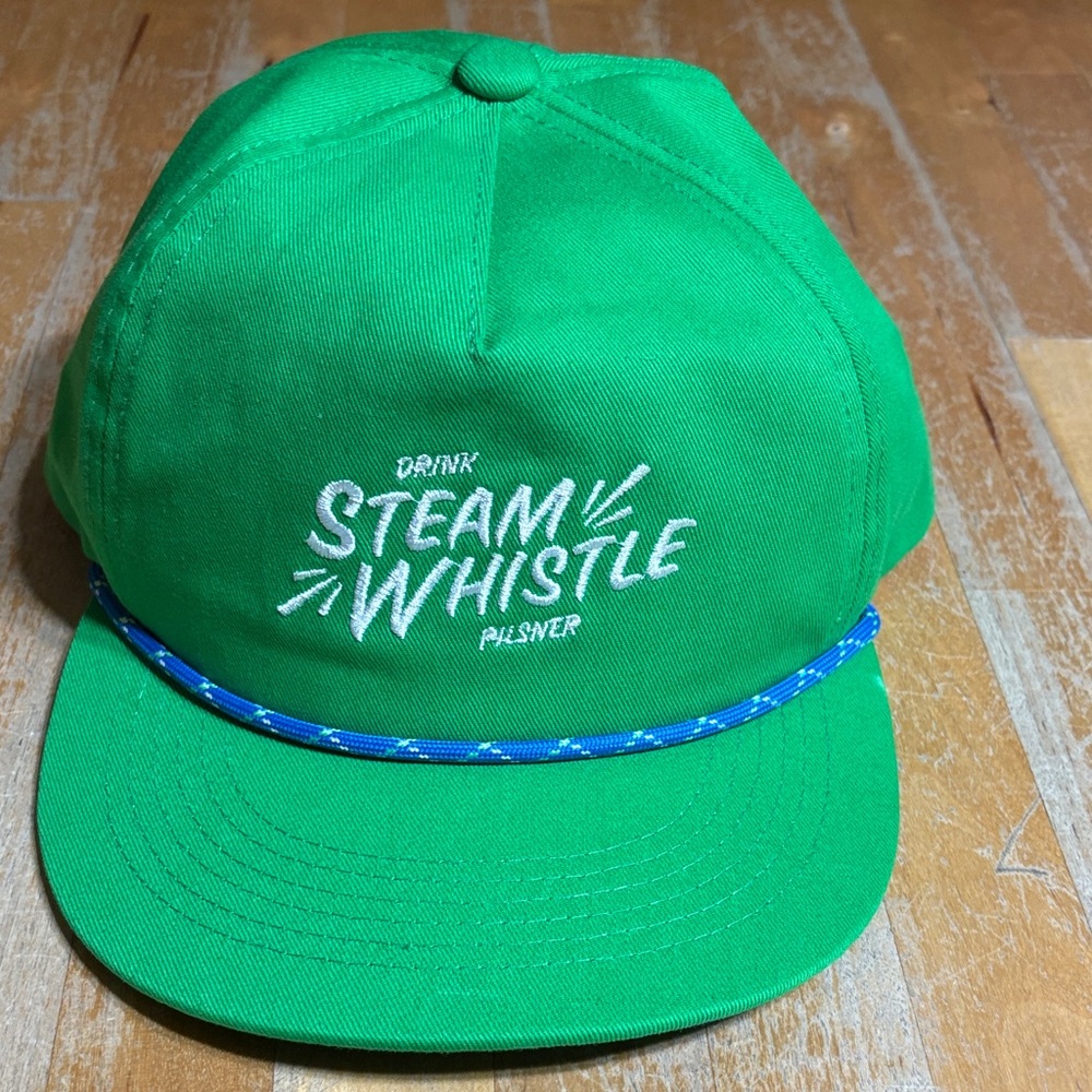 Green Steam Whistle Cap with Blue Accent